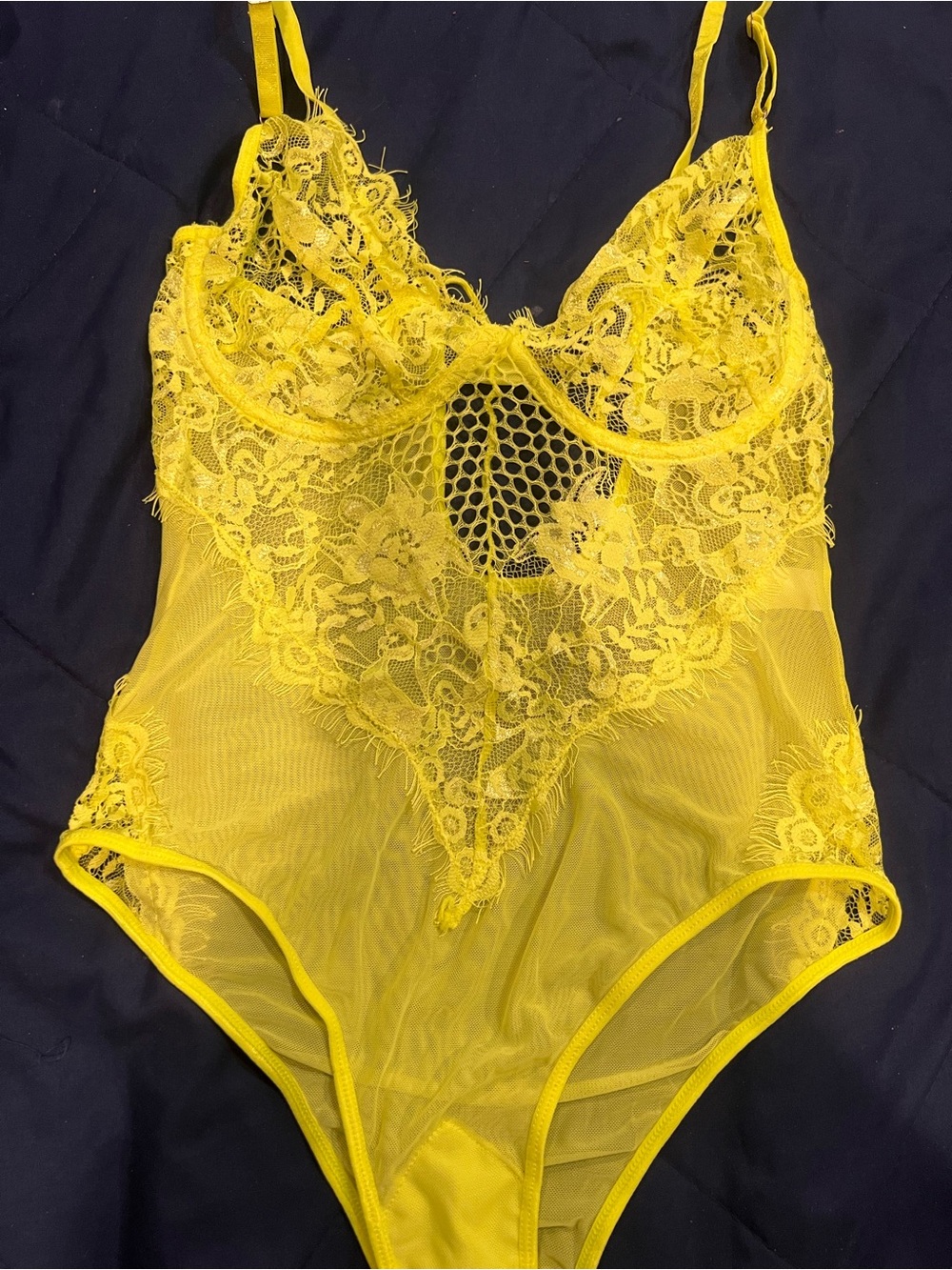 Yellow Lace Sheer Bodysuit - Women Intimates